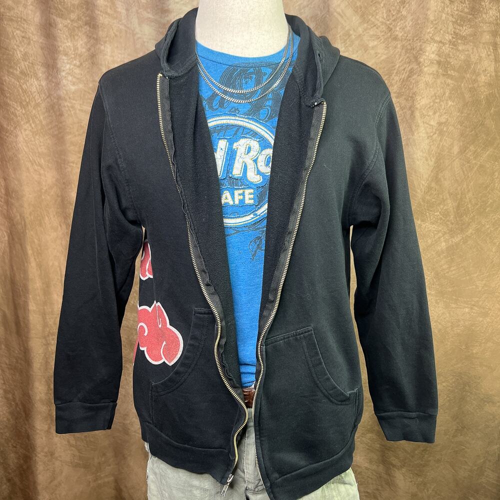 Vintage Naruto Shippuden Zip Up Hoodie Jacket Black Hooded Y2K 2000s Anime